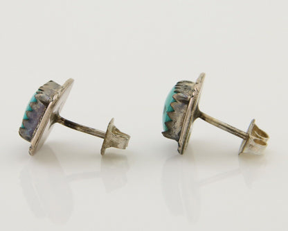 Navajo Hand Stamped Earrings 925 Silver Blue Turquoise Native Artist C.80's