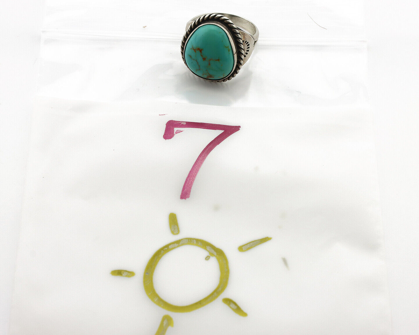 Navajo Ring 925 Silver Natural Blue Turquoise Native American Signed C.1980's