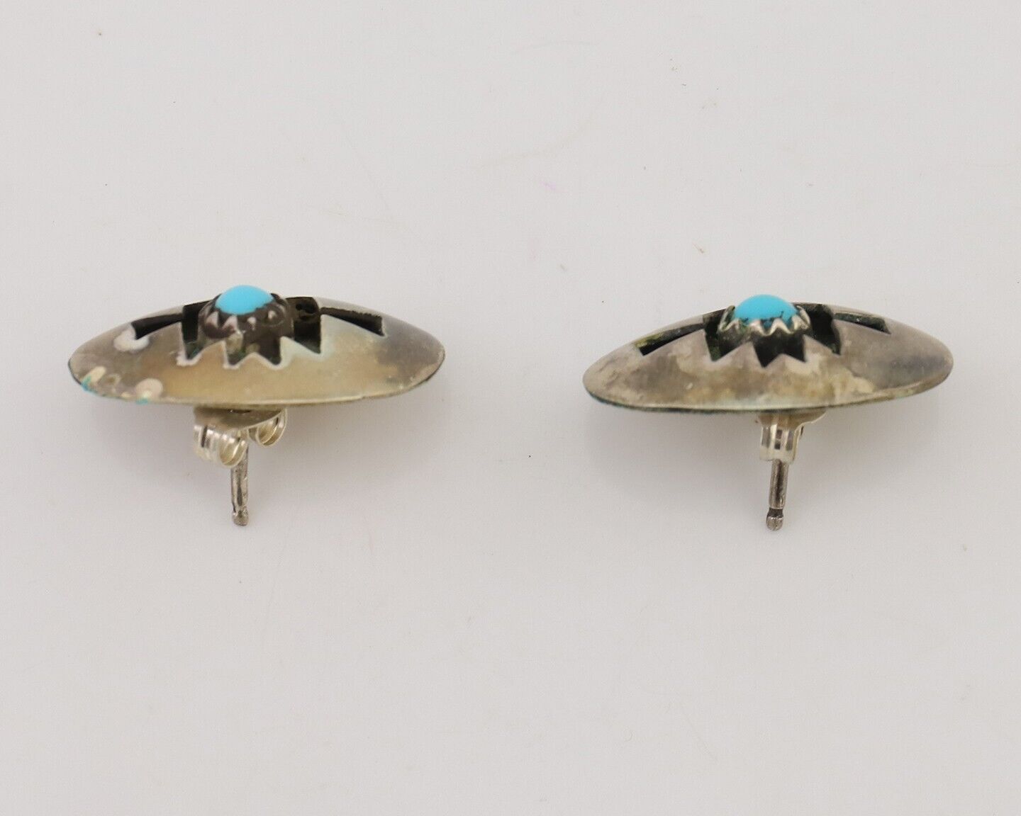 Navajo Handmade Earrings 925 Silver Natural Turquoise Native Artist C.80's