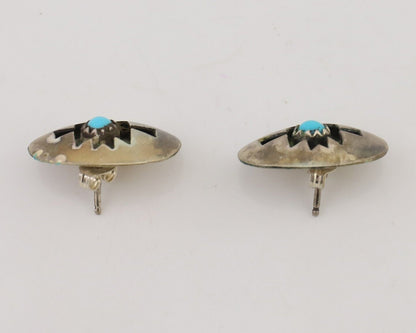 Navajo Handmade Earrings 925 Silver Natural Turquoise Native Artist C.80's