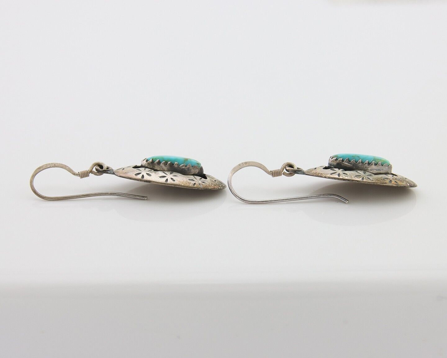 Navajo Dangle Earrings 925 Silver Natural Turquoise Artist Signed IJC C.80's