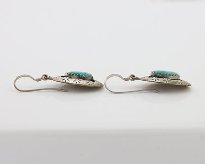 Navajo Dangle Earrings 925 Silver Natural Turquoise Artist Signed IJC C.80's