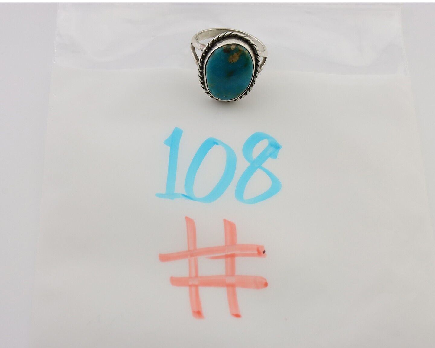 Navajo Ring 925 Silver Kingman Turquoise Native American Artist C.80's