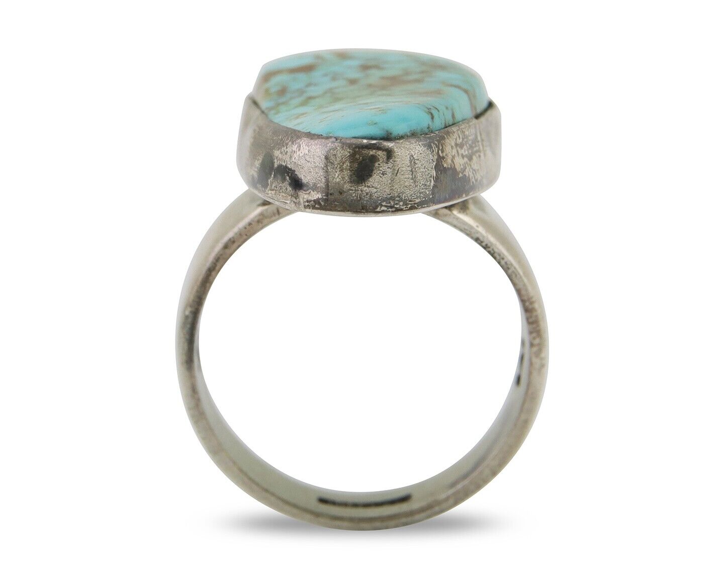 Men Navajo Ring 925 Silver Large Natural Turquoise Signed M Montoya C.80's