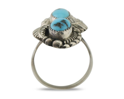 Navajo Ring 925 Silver Sleeping Beauty Turquoise Signed Sharon Cisco C.80's