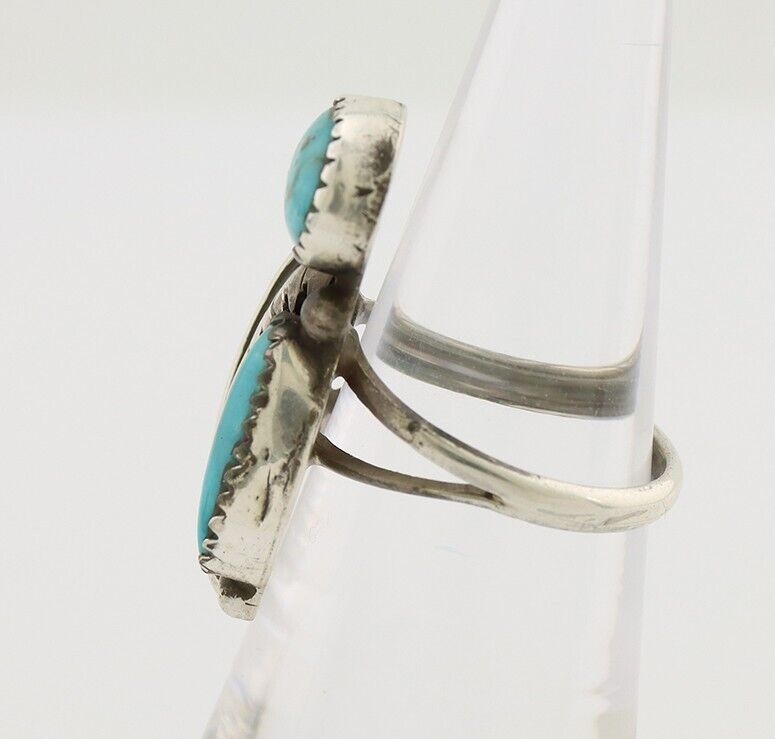 Navajo 2 Stone Ring 925 Silver Kingman Turquoise Native American Artist C.80's