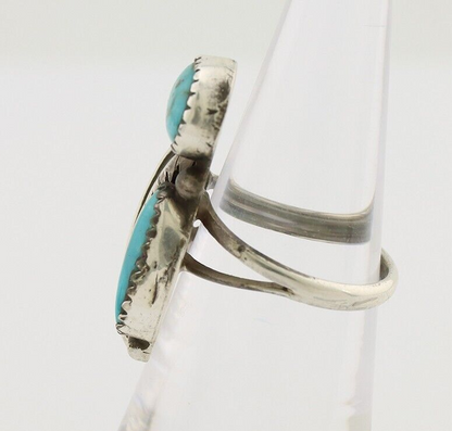 Navajo 2 Stone Ring 925 Silver Kingman Turquoise Native American Artist C.80's