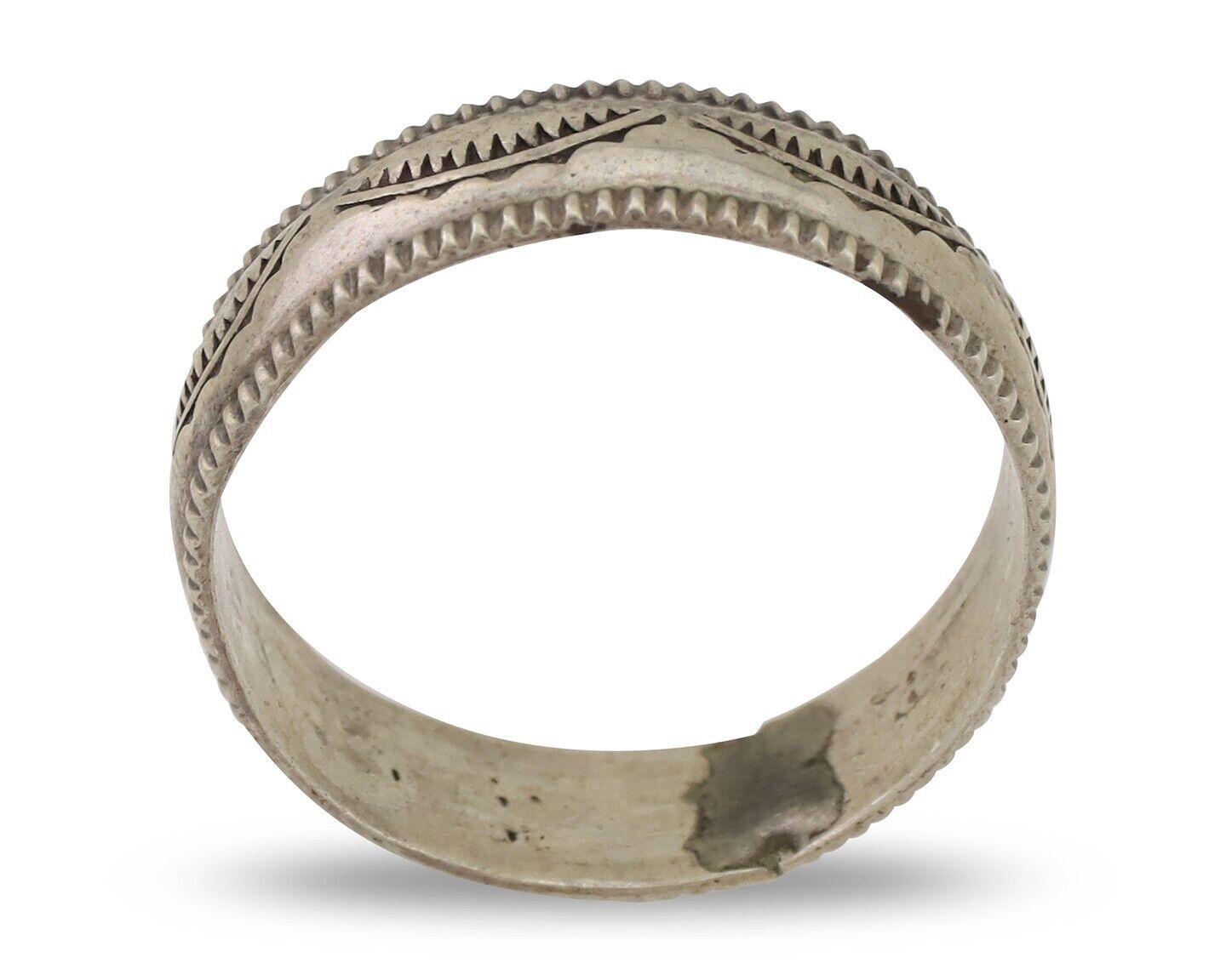 Navajo Hand Stamped Band 925 Silver 6.0 mm Native Artist Size 9.75 C.80's