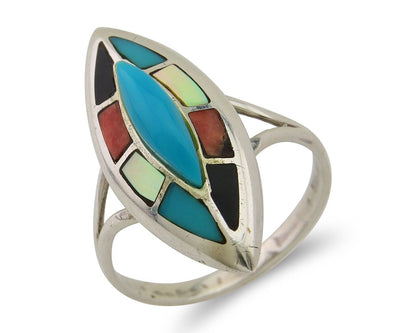 Navajo Ring 925 Silver Turquoise Shell Onyx Spiney Oyster Native Artist C80's