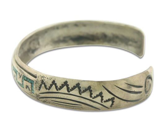 Navajo Bracelet 925 Silver Inlaid Turquoise Coral Artist Signed Stanley Bain C80