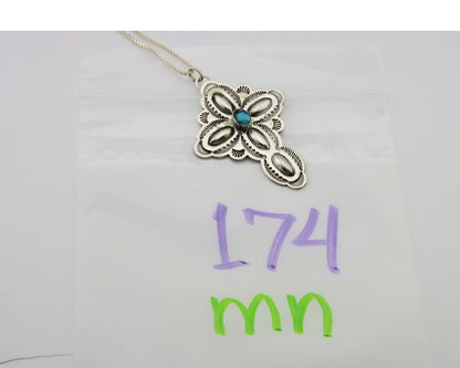 Navajo Cross Hand Stamped Necklace 925 Silver Turquoise Native Artist C.80's