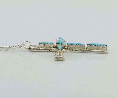Zuni Cross Necklace 925 Silver Blue Turquoise Signed L IULI C.80's