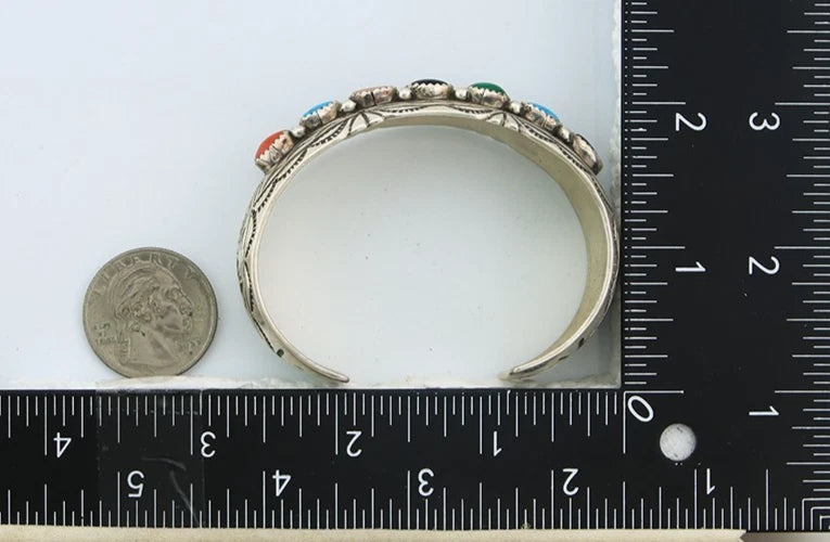 Navajo Cuff Bracelet Sterling Silver Natural Gemstone Vintage Signed WB