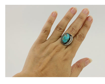 Navajo Ring 925 Silver Blue Kingman Turquoise Native American Artist C.80's