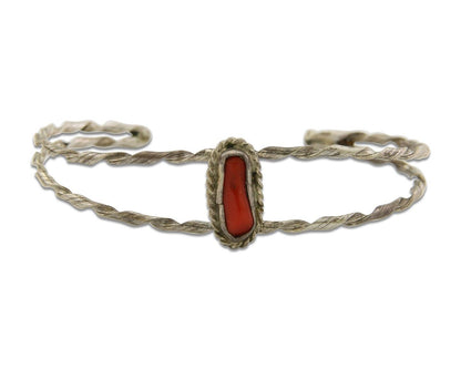 Navajo Bracelet .925 Silver Mediterranean Red Coral Cuff Native Artist C.80's