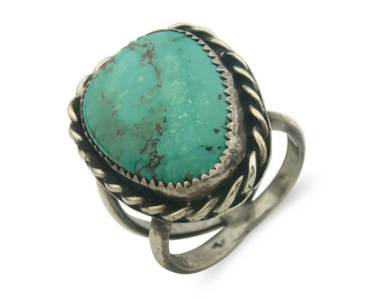Navajo Ring 925 Sterling Turquoise Handmade Signed Diamond C.70's Size 11