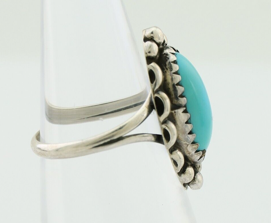 Navajo Ring 925 Silver Sleeping Beauty Turquoise Artist Signed SC C.80's