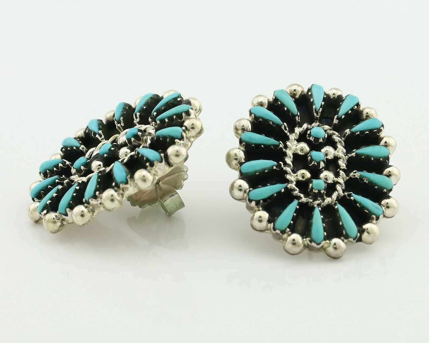 Navajo Earrings 925 Silver Sleeping Beauty Turquoise Signed B Yazzie C.80's