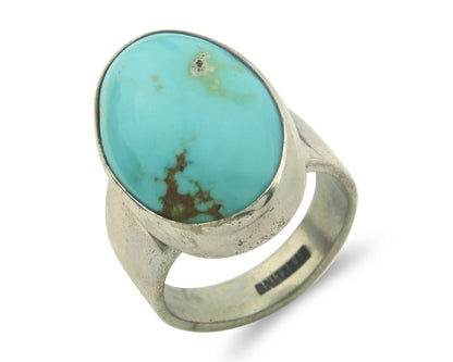 Navajo Ring 925 Sterling Turquoise Handmade Signed M Montoya C.80's Size 8.0