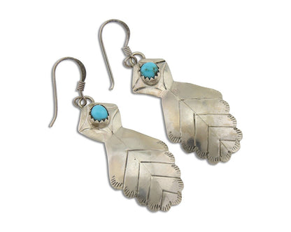 Navajo Dangle Earrings 925 Silver Natural Turquoise Artist Signed JB C.80's