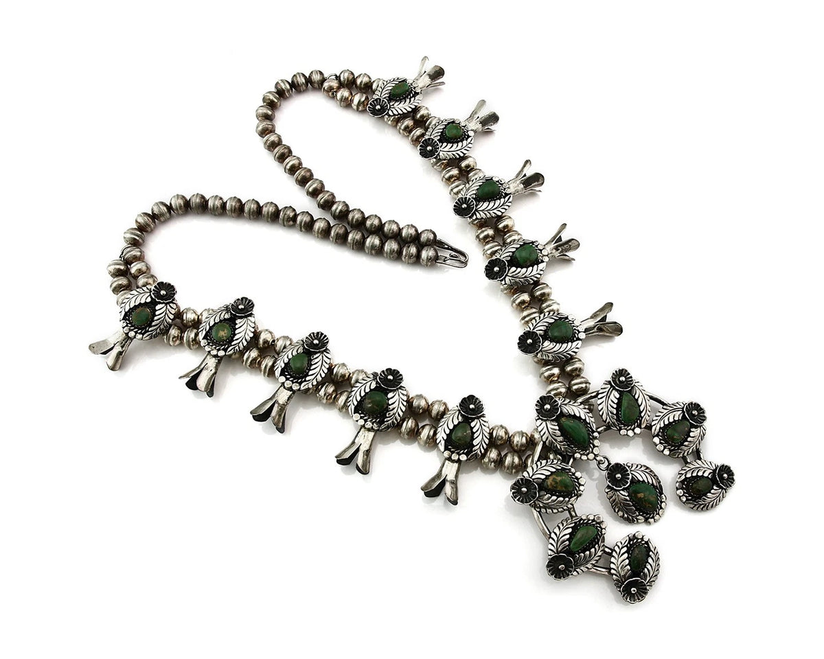 Navajo Squash Necklace Earring Set Sterling Silver Turquoise Vintage C.80's