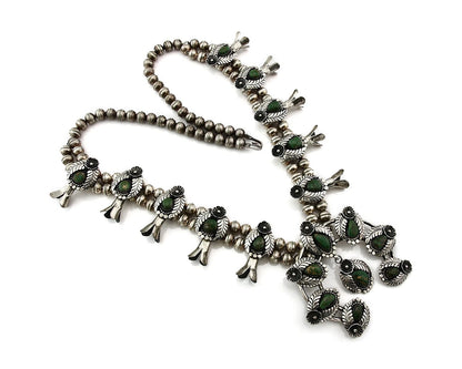 Navajo Squash Necklace Earring Set Sterling Silver Turquoise Vintage C.80's