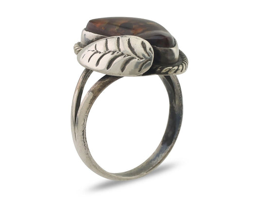 Navajo Handmade Ring 925 Silver Natural Fire Opal Native Artist Size 6.0 C.80's