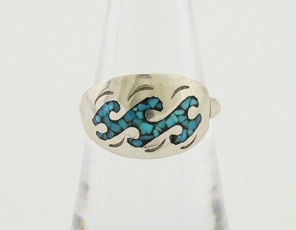 Navajo Wave Ring 925 Silver Turquoise Native Artist C.80's