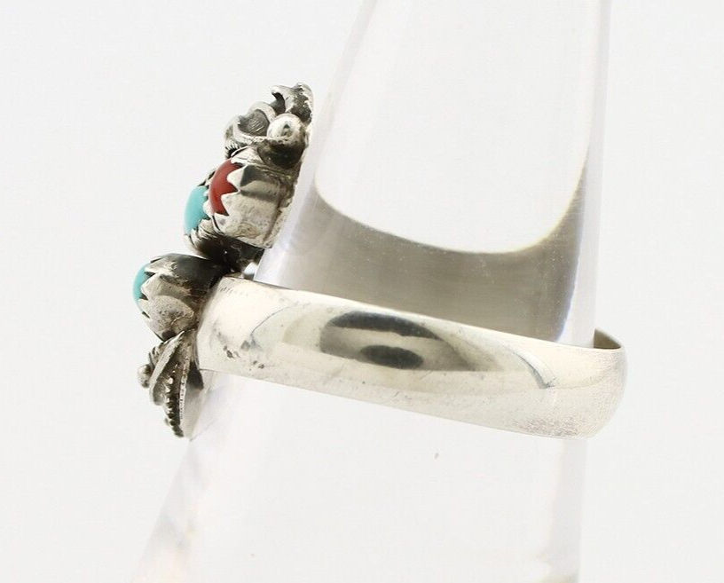 Navajo Adjustable Ring 925 Silver Turquiose & Coral Native Artist C.80's
