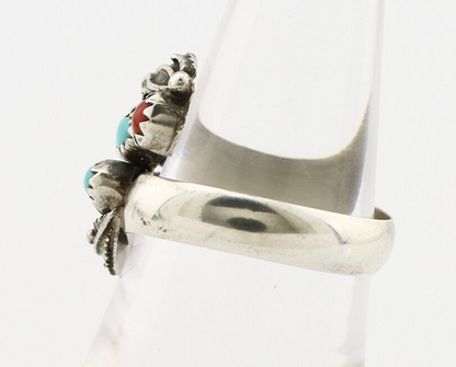 Navajo Adjustable Ring 925 Silver Turquiose & Coral Native Artist C.80's