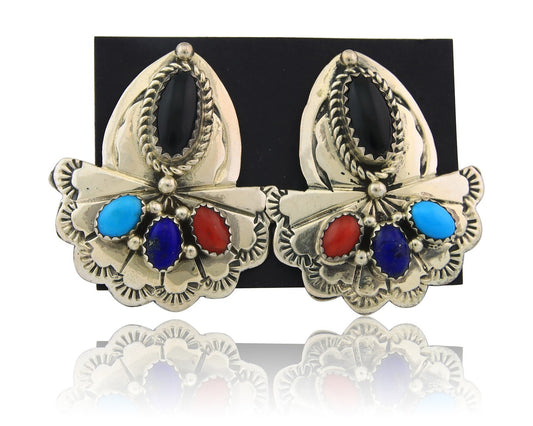Navajo Earrings Sterling Silver Gemstone Vintage Handmade Dangle