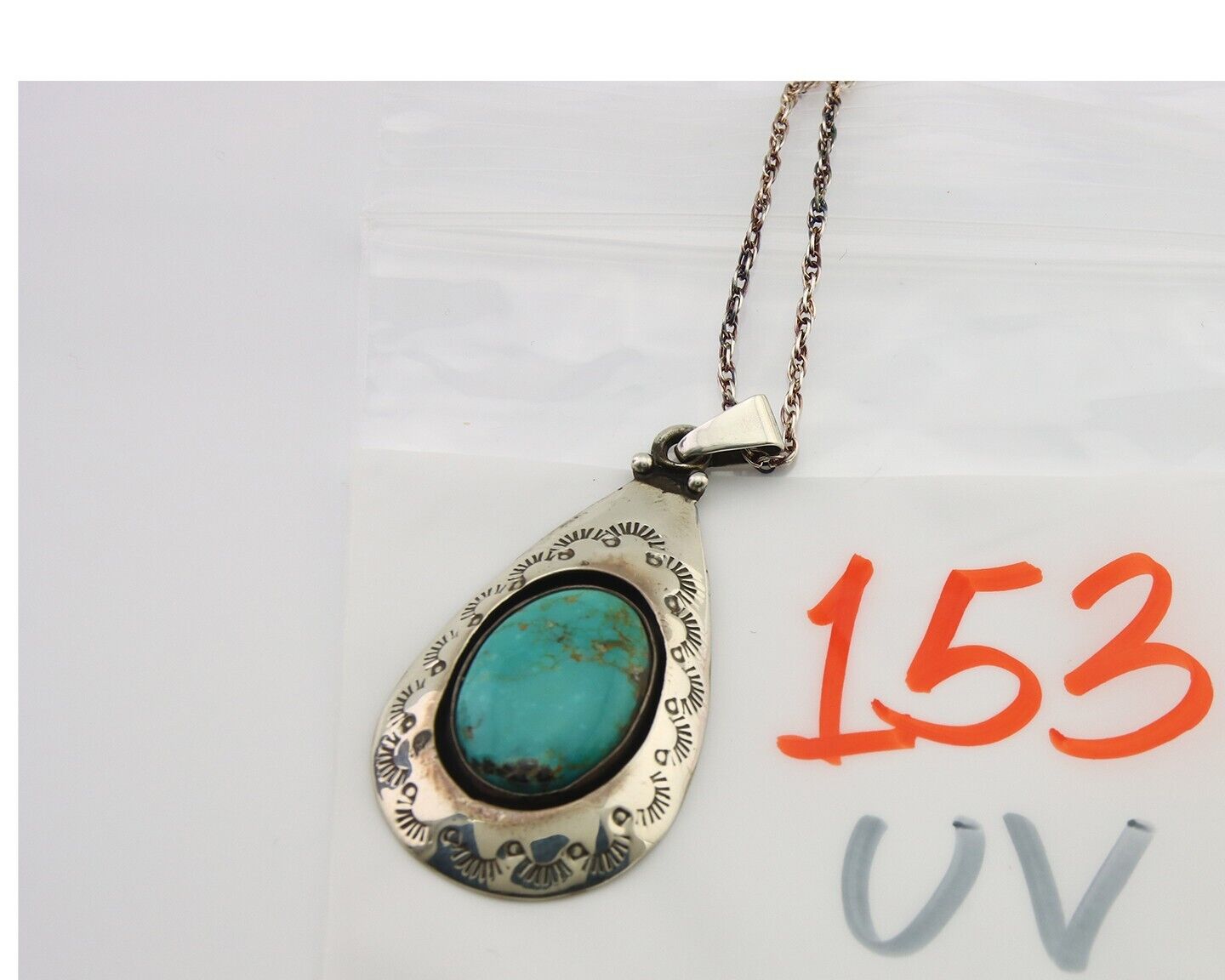 Navajo Necklace 925 Silver Natural Turquoise Artist Signed MC C.80's