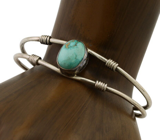 Navajo Cuff Bracelet 925 Silver Natural Blue Turquoise Native American C.80's