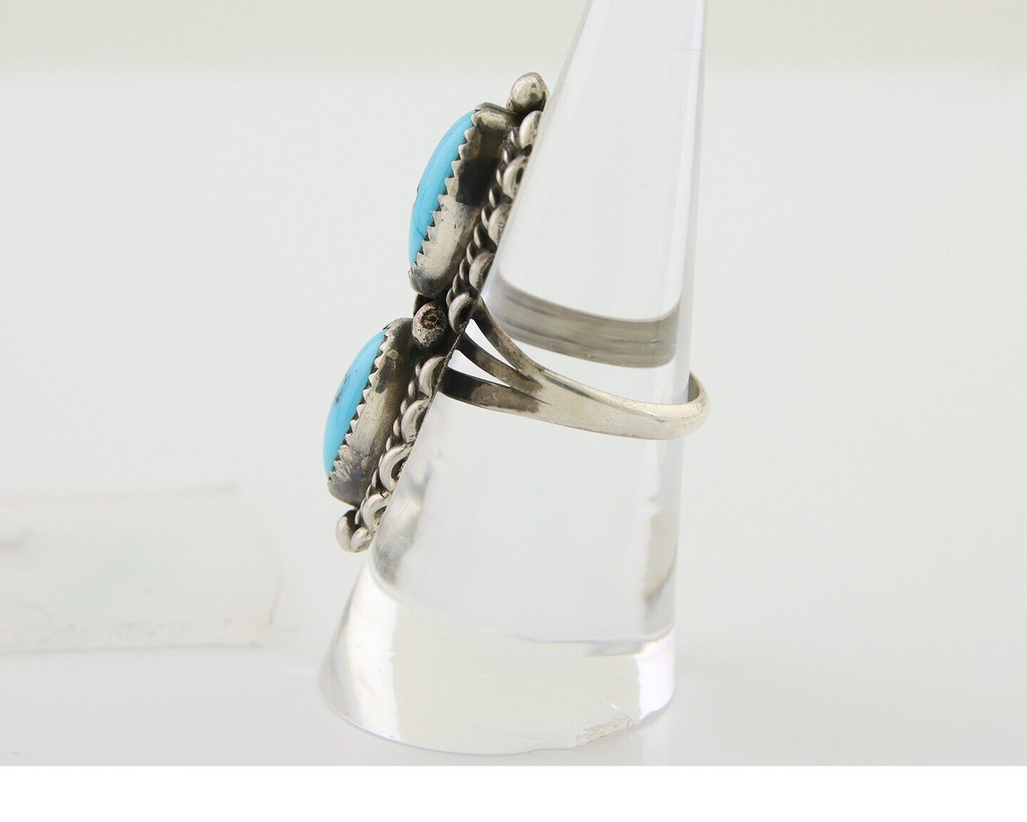 Navajo Ring 925 Silver Natural Blue Turquoise Native Artist Signed SC C.80's
