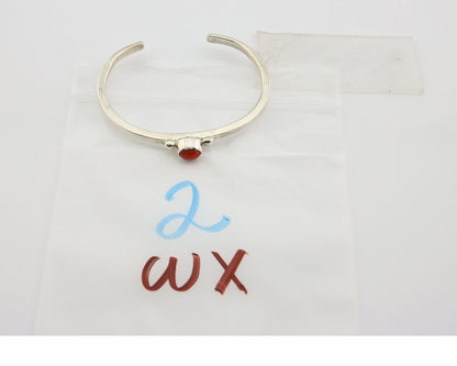 Navajo Bracelet .925 Silver Mediterranean Red Coral Cuff Native Artist C.80's