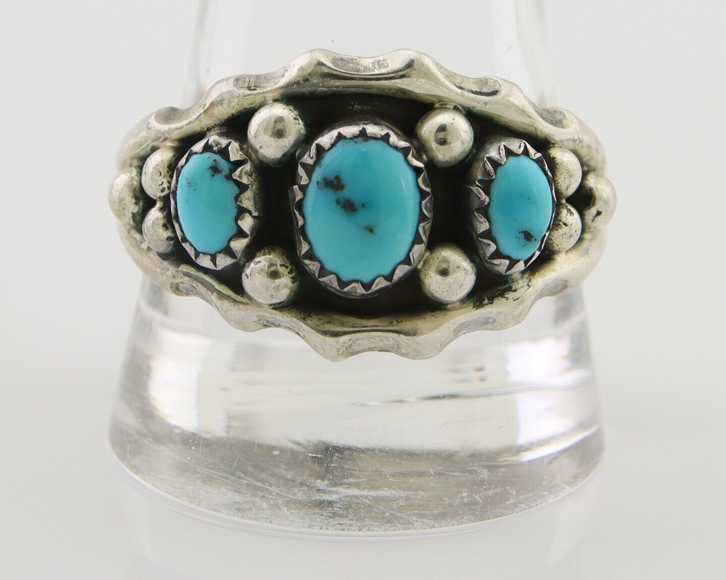 Navajo Ring 925 Silver Natural Blue Turquoise Native Artist Signed SC C.80's