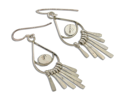 Navajo Dangle Earrings 925 Silver Natural Turquoise Artist Signed JB C.80's