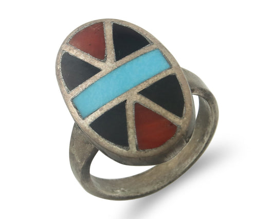 Vintage Zuni Ring Sterling Silver Authentic Gemstone Handmade Size 5.25