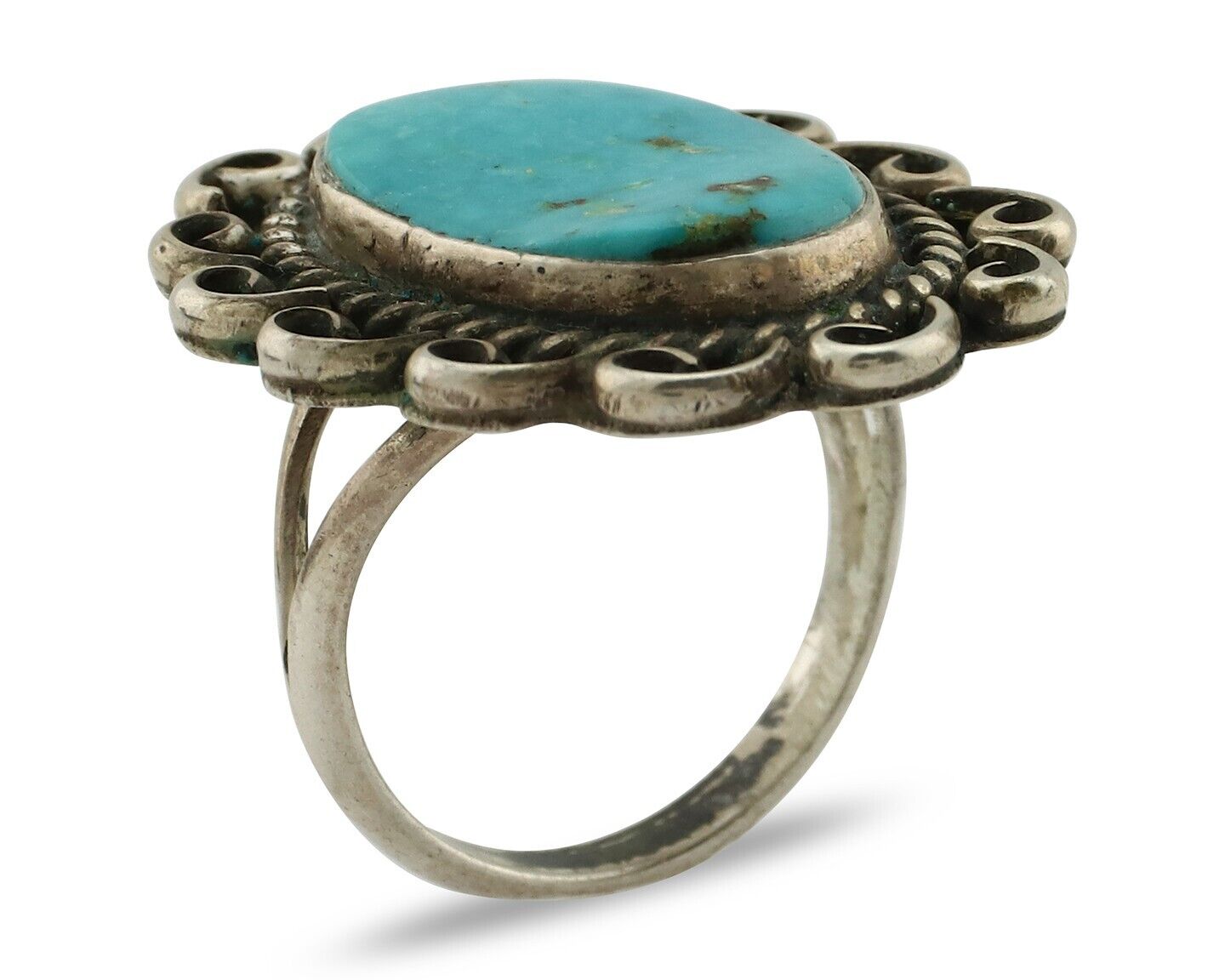 Navajo Ring 925 Silver Natural Blue Turquoise Native American Artist C.80's