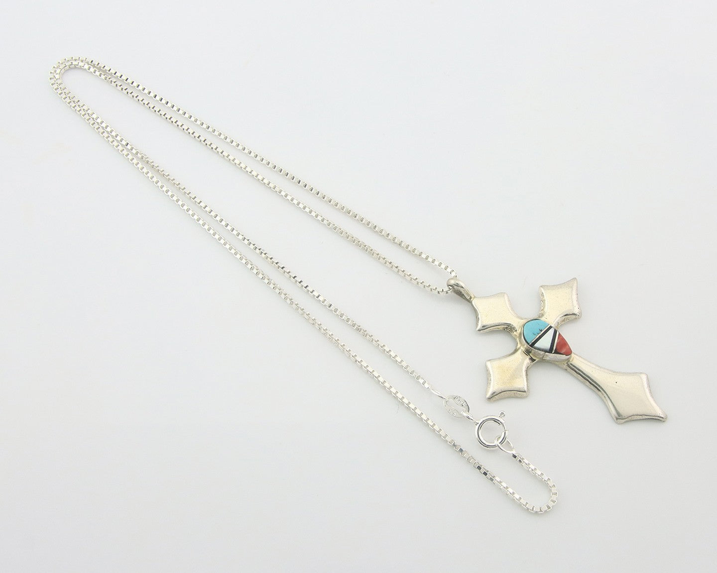 Navajo Cross Necklace Sterling Silver Authentic Natural Gemstones Signed M