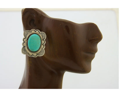 Navajo Earrings 925 Silver Turquoise Artist Signed William Denetdale C.80's