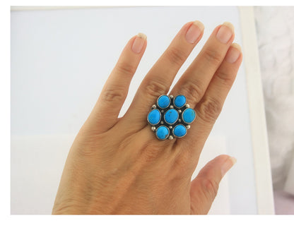 Navajo Ring Sterling Silver Authentic Vintage Turquoise Size 9.0