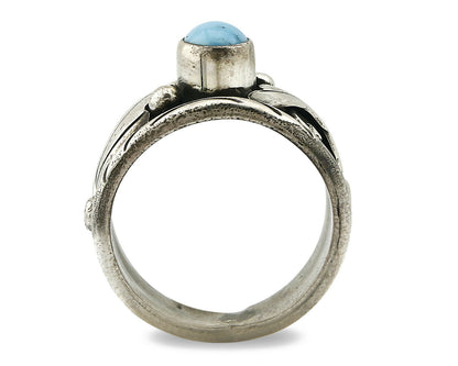 Navajo Ring .925 Silver Handmade Sleeping Beauty Turquoise Signed ELA C.80's