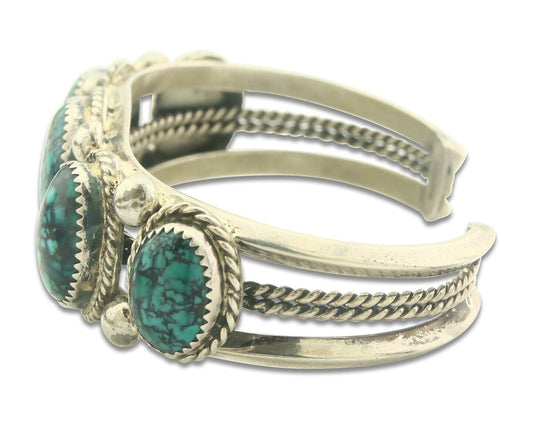 Navajo Bracelet 925 Silver Turquoise Cuff Artist Signed L Begay C.80's