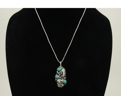 Navajo Necklace 925 Silver Natural Turquoise Artist Signed Tom Willeto C.80's