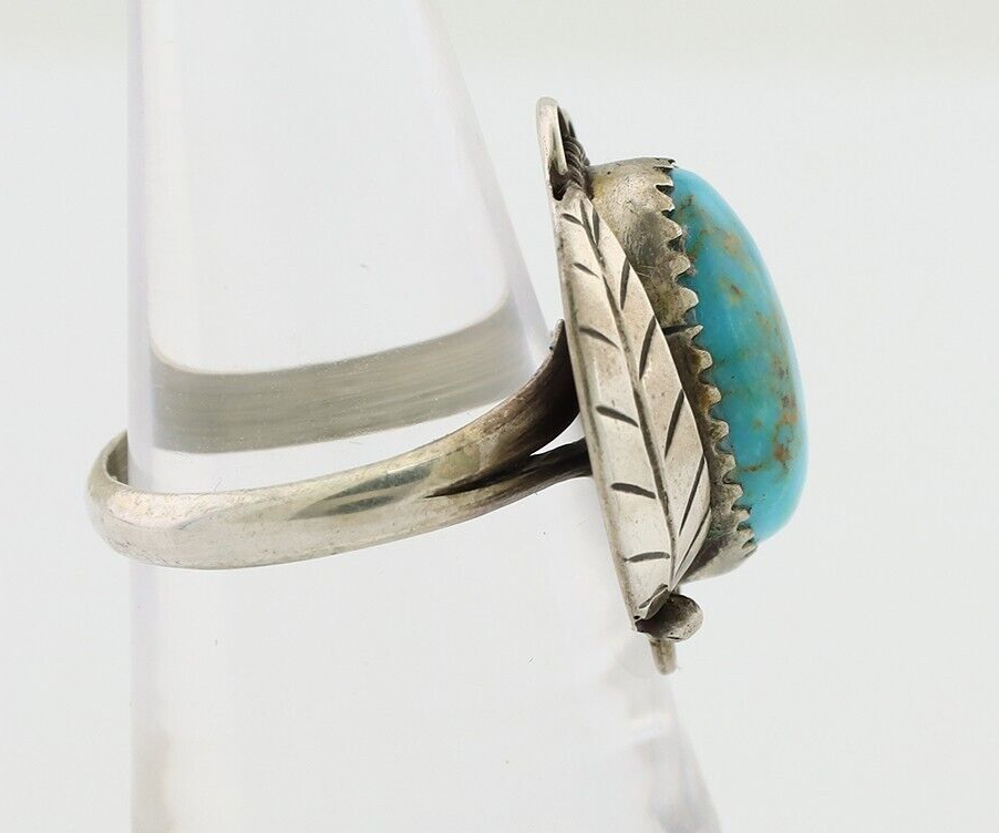 Navajo Ring 925 Silver Kingman Turquoise Native American Artist C.80's