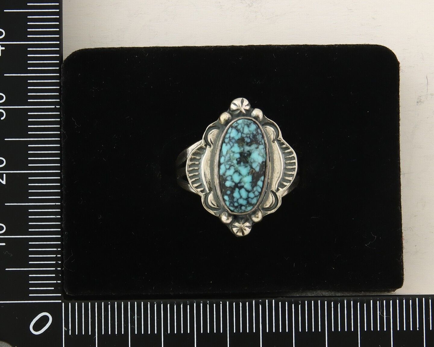 Navajo Ring 925 Sterling Turquoise Handmade Native Artist C.80's Size 7.0