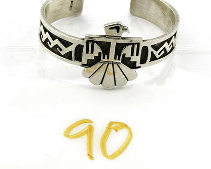 Navajo Handmade Bracelet .925 Silver Thunderbird Overlay Cuff