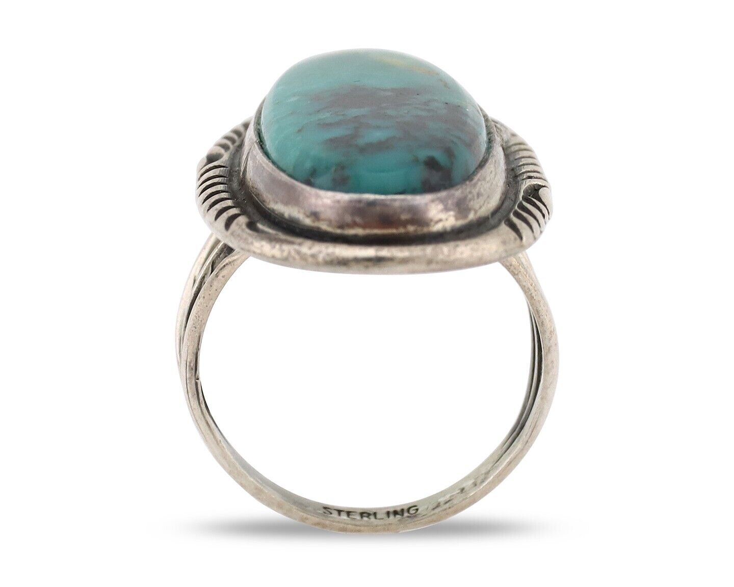 Navajo Ring 925 Silver Natural Blue Turquoise Signed William Denetdale C.80s