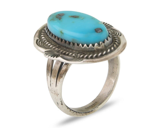 Navajo Handmade Ring 925 Silver Natural Turquoise Native Artist C.80's